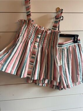 Bonnie Jean Pink, Teal & White Striped Girls' Shorts Set